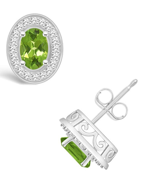 Peridot (1-1/10 ct. t.w.) and Diamond (1/5 ct. t.w.) Halo Studs in Sterling Silver