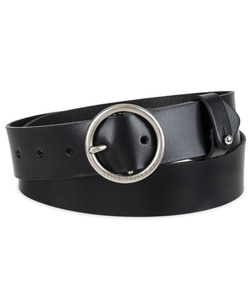 Women's Circular Center Bar Buckle Leather Belt