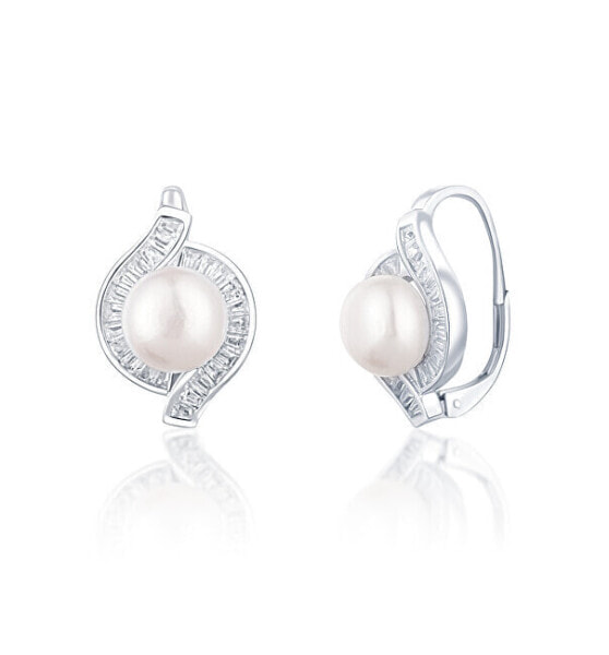 Beautiful silver earrings with real pearls JL0718