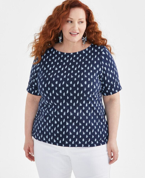 Plus Size Printed Elbow-Sleeve Top, Created for Macy's