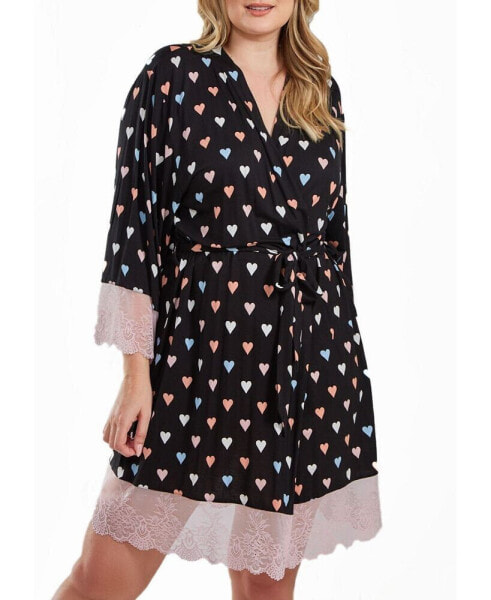 Пижама iCollection Tobey Plus Size С сердечками и кружевной отделкой