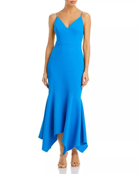 Коктейльное платье Aqua Asymmetric Flounce в синем цвете размер 8