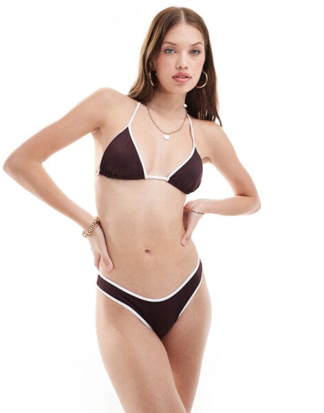 Free Society contrast high leg bikini bottom in coffee and cream