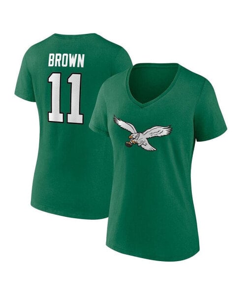 Women's A.J. Brown Kelly Green Philadelphia Eagles Player Icon Name and Number V-Neck T-shirt