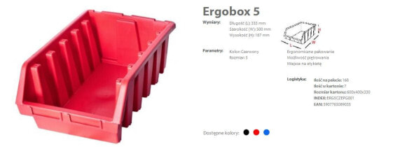 Patrol Ergobox 5 Red, 330 x 500 x 180 мм, Коробка для инструментов