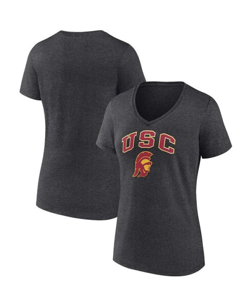 Women's Heather Charcoal USC Trojans Evergreen Campus V-Neck T-shirt