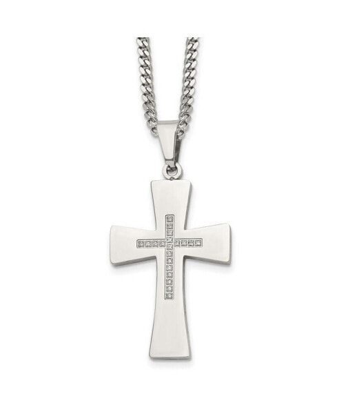 Polished with CZ Cross Pendant on a Curb Chain Necklace