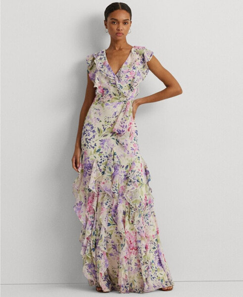 Women's Ruffled Floral A-Line Dress