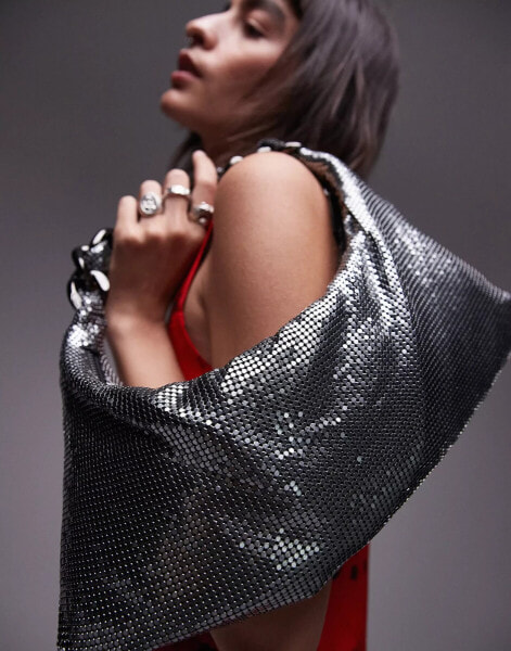 Topshop Sia chainmail shoulder bag with plaited chain handle in gunmetal