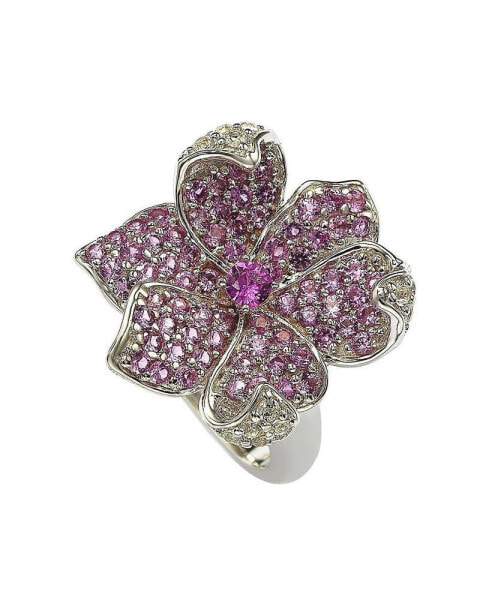 Pink Sapphire & Lab-Grown White Sapphire Flower Petal Ring in Sterling Silver by Suzy Levian