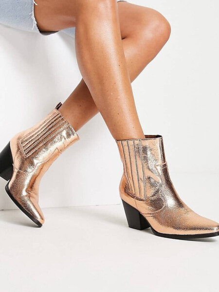 Glamorous western ankle boots in bronze exclusive to ASOS