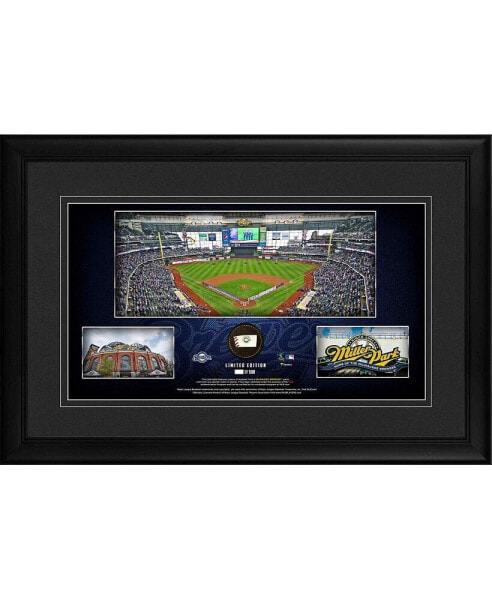 Milwaukee Brewers Framed 10" x 18" Stadium Panoramic Collage with a Piece of Game-Used Baseball - Limited Edition of 500
