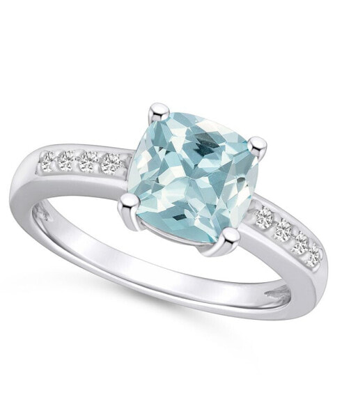 Aquamarine and Diamond Ring (2 ct.t.w and 1/8 ct.t.w) 14K White Gold