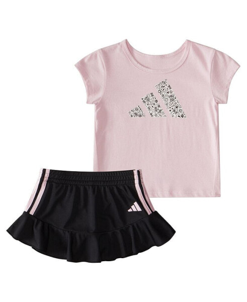Костюм для малышей Adidas футболка с коротким рукавом и юбка - оборка, 2-х частейный набор