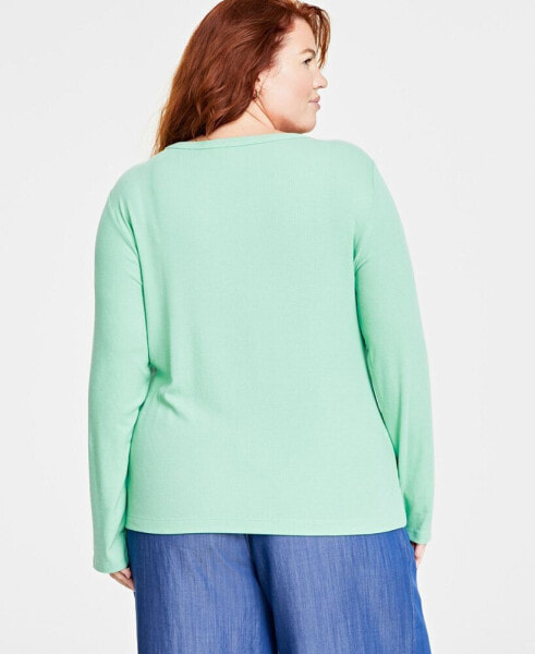 Plus Size Ribbed Long-Sleeve T-Shirt, Created for Macy's