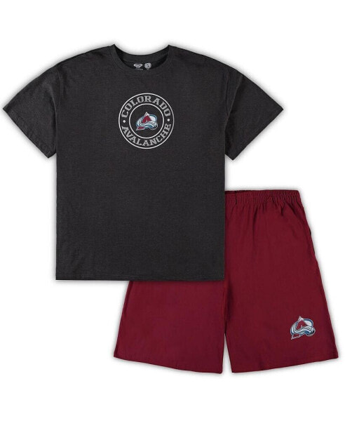 Men's Burgundy and Heathered Charcoal Colorado Avalanche Big and Tall T-shirt and Shorts Sleep Set