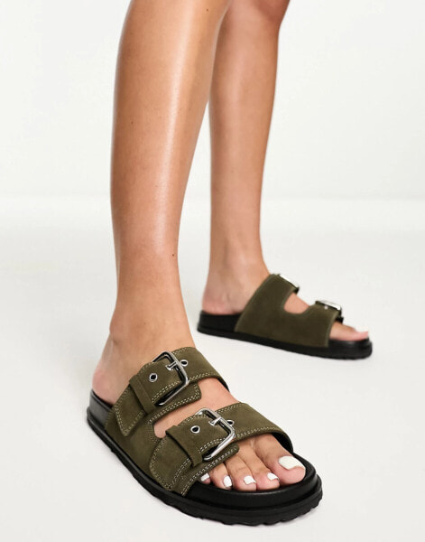 Whistles double buckle slides in khaki