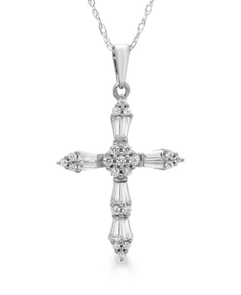 Diamond Baguette Cross 18" Pendant Necklace (1/4 ct. t.w.) in 14k Gold or 14k White Gold