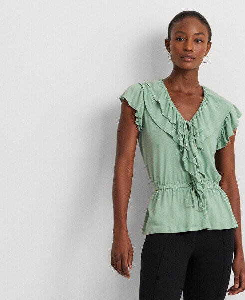 Women's Ruffled Flutter-Sleeve Peplum Top