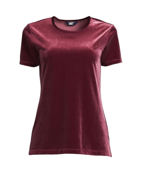 Women's Plus Size Short Sleeve Velvet Crew Neck Top