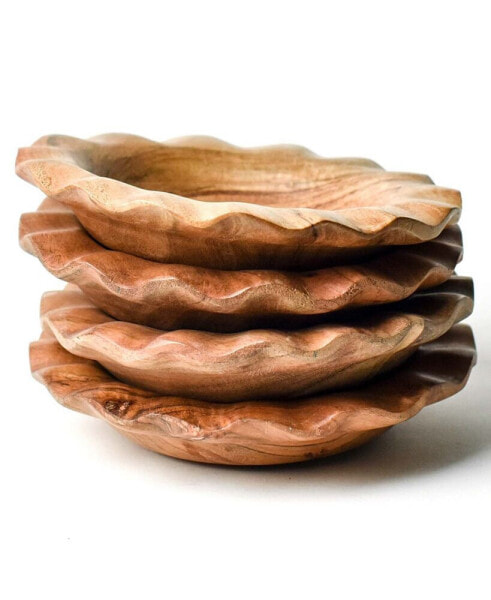 Fundamental Wood Ruffle Small Bowl Set of 4, Service for 4