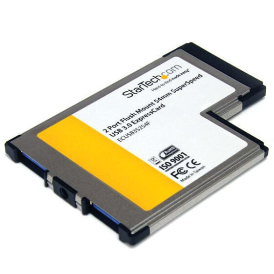 StarTech.com 2 Port Flush Mount ExpressCard 54mm SuperSpeed USB 3.0 Card Adapter with UASP Support - ExpressCard - USB 3.2 Gen 1 (3.1 Gen 1) - Black - NEC uPD720200 - 0 - 85 °C - -65 - 125 °C