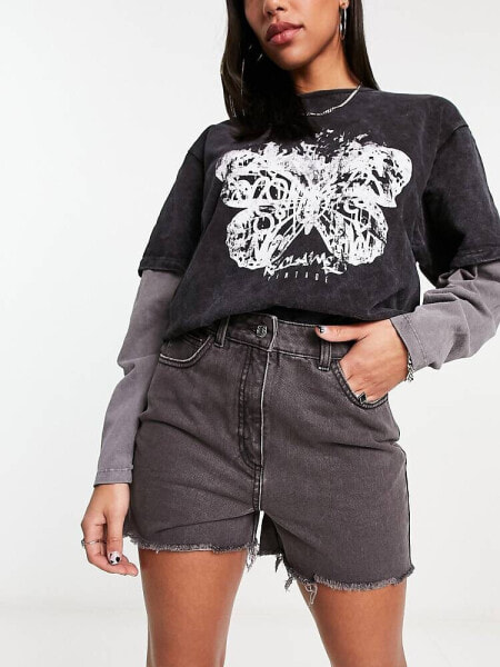 Reclaimed Vintage denim mom shorts in washed black