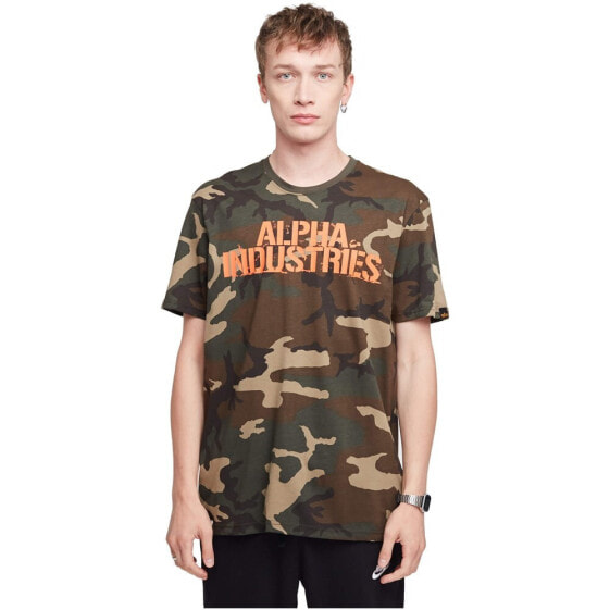 Мужская футболка спортивная зеленая камуфляж с надписями   Alpha Industries Blurred