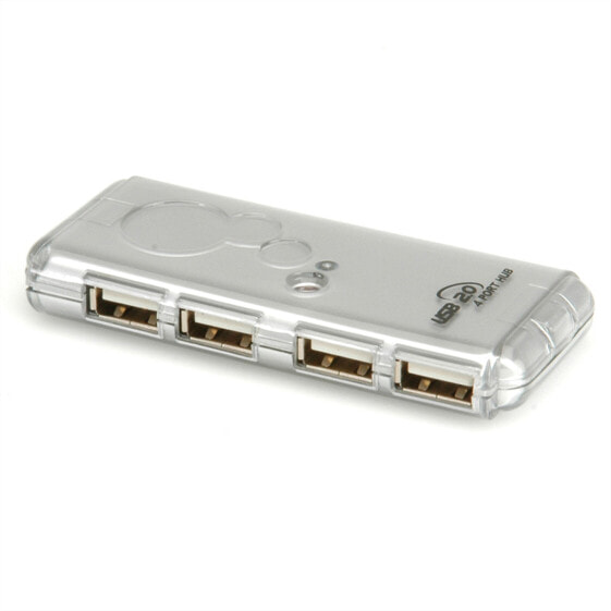 VALUE USB 2.0 Notebook Hub - 4 Ports - USB 2.0 - USB 2.0 - 480 Mbit/s - Silver - Plastic - 90 mm