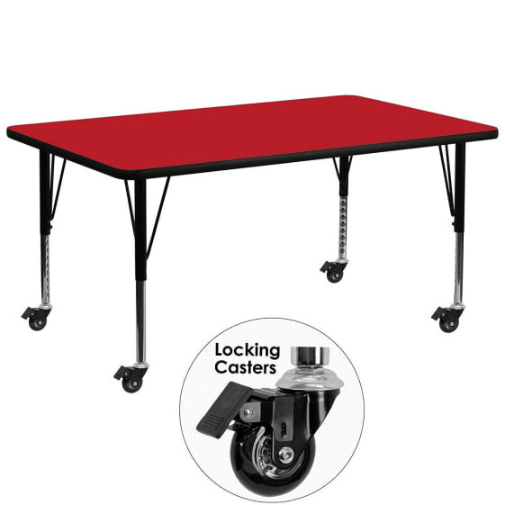 Mobile 30''W X 72''L Rectangular Red Hp Laminate Activity Table - Height Adjustable Short Legs