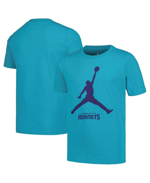 Big Boys and Girls Teal Charlotte Hornets Essential Jump man Logo T-Shirt