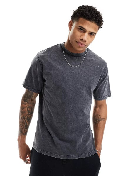 Threadbare relaxed fit t-shirt in charcoal acid wash