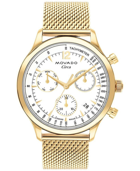 Men's Swiss Chronograph Heritage Series Circa Gold Ion Plated Steel Mesh Bracelet Watch 43mm