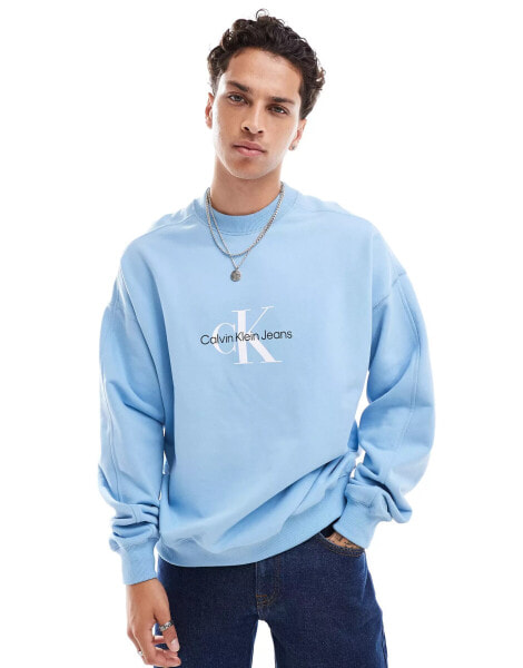 Calvin Klein Jeans archival monologo crew neck sweatshirt in blue