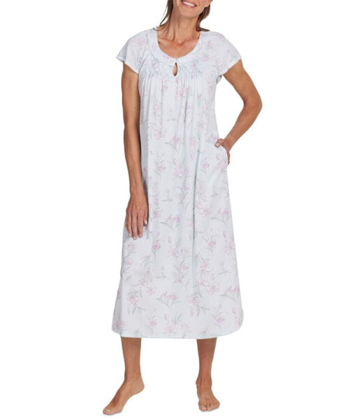 Women's Short-Sleeve Floral Keyhole Nightgown