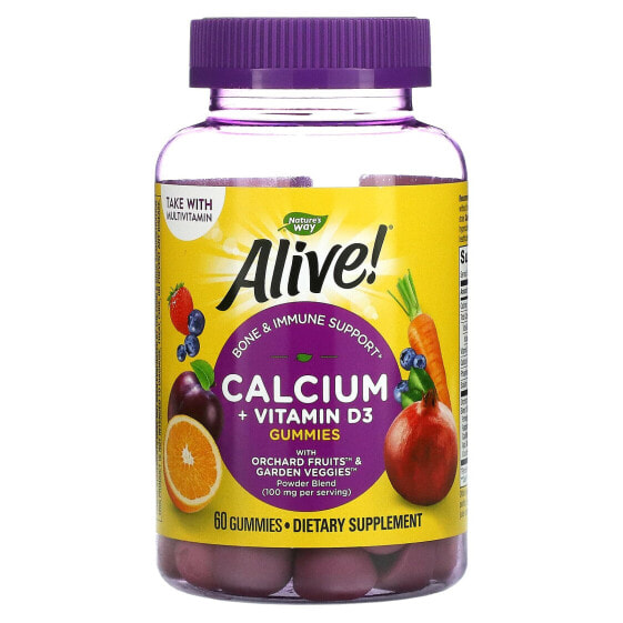 Витамин D3 и кальций NATURE'S WAY Alive! 60 жевательных мишек, малина-лайм & клубника