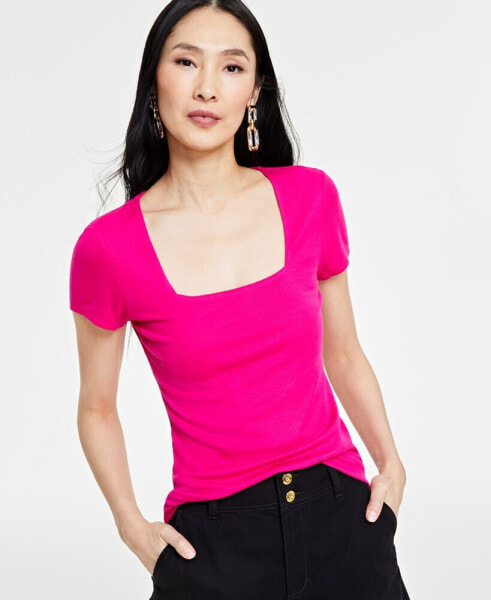 Women's Ribbed Square-Neck T-Shirt, Created for Macy's