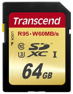 Transcend SD Card SDXC UHS-I U3 64GB - 64 GB - SDXC - Class 10 - NAND - 95 MB/s - 60 MB/s