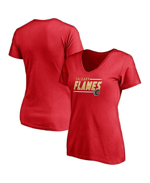 Women's Red Calgary Flames Plus Size Mascot In Bounds V-Neck T-shirt