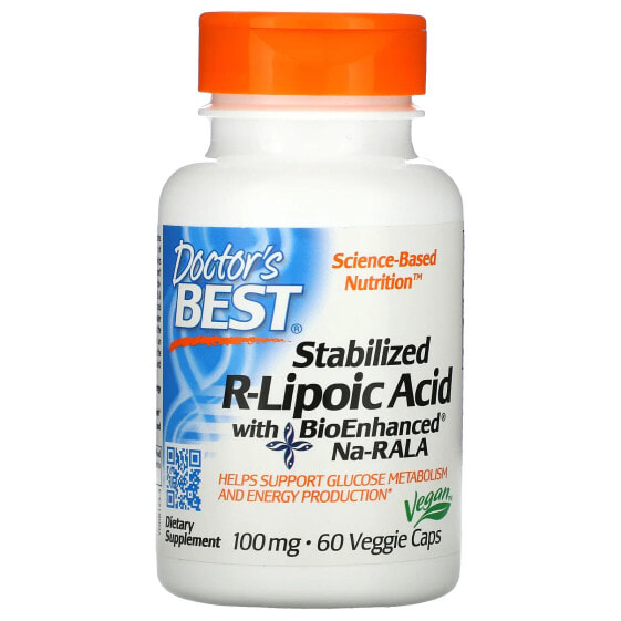 Антиоксидант Doctor's Best Стабилизированный R-липоевая кислота с улучшенным био Na-RALA, 100 мг, 60 капсул - вегетарианские