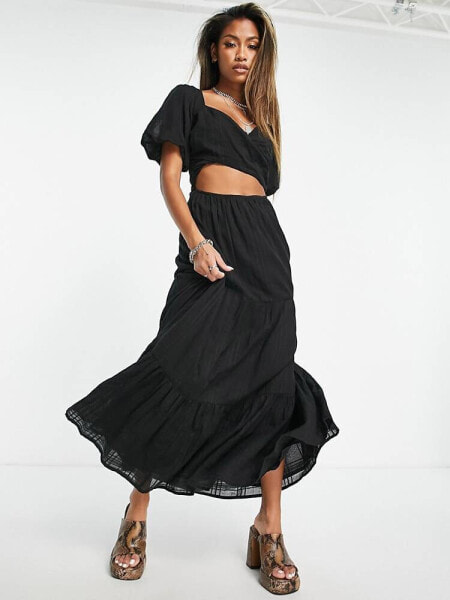 Reclaimed Vintage tie back maxi dress in black