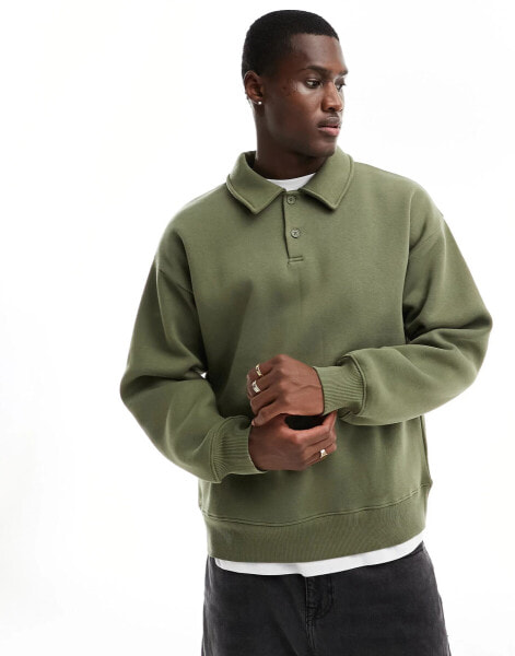 Selected Homme oversized polo sweater in khaki