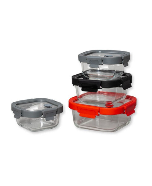 4 Pc Square Shape Borosilicate Tempered Glass Food Storage Containers with Pro Grade Locking Glass Lids Set