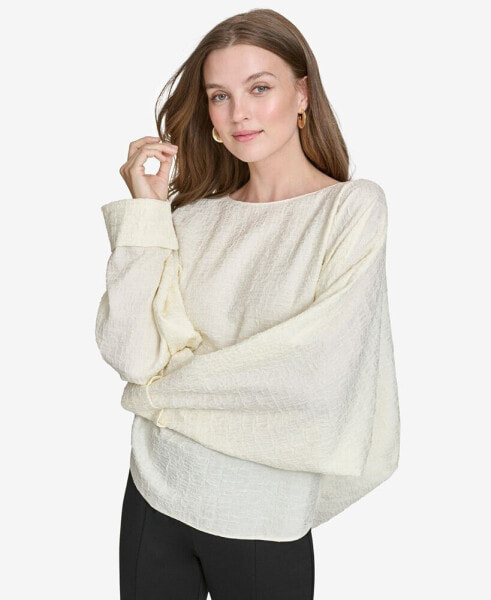 Women's Textured Dolman-Sleeve Cuffed Blouse