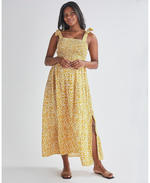 Maternity Ruffled Maxi Dress in Yellow Animal Print