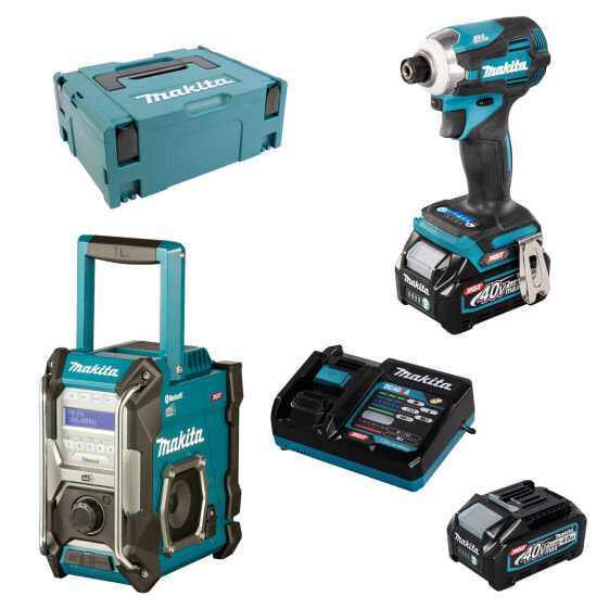 Makita XGT 40V Akku-Paket Baustellenradio + Schlagschrauber 2x 2,5 Lader MAKPAC