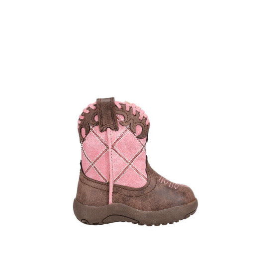 Roper Cowbaby Lacy Checkered Square Toe Cowboy Infant Girls Brown, Pink Casual