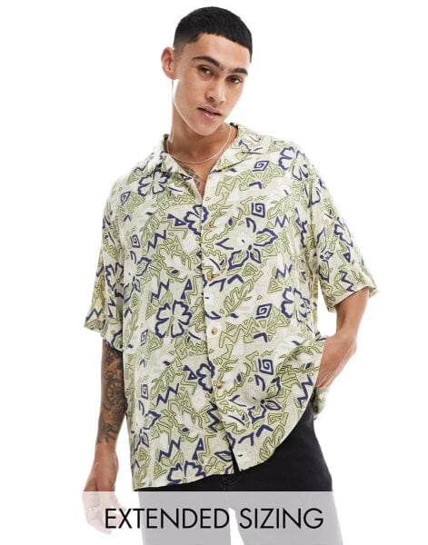 ASOS DESIGN boxy oversized revere shirt in vintage Hawaiian print