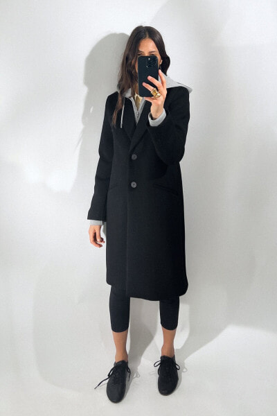 Contrast hooded coat
