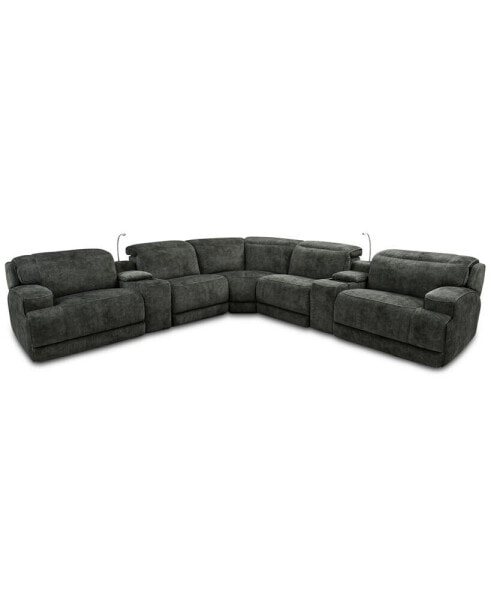 Sebaston 7-Pc. Fabric Sectional with 2 Power Motion Recliners and 2 USB Consoles, Created for Macy's